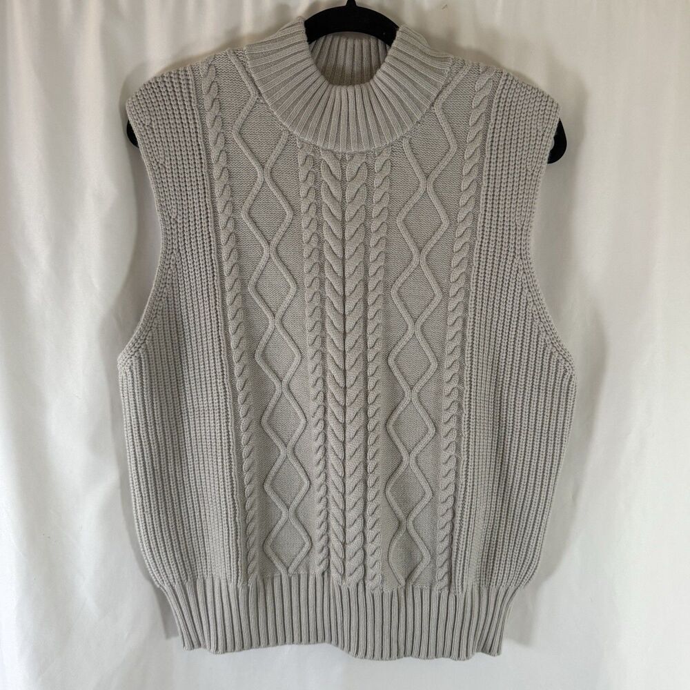 Varley Sweater Vest Women's Medium Grey Turtleneck Cableknit Sleeveless